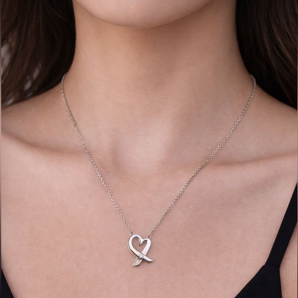 Tiffany & Co. Paloma Picasso Diamond Loving Heart Necklace Sterling Silver RARE